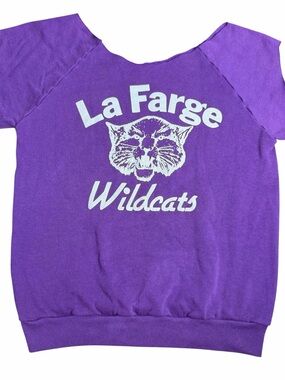 Vintage 60s 70s La Farge Wildcats Raglan Sweatshirt Purple Chopped Size Medium
